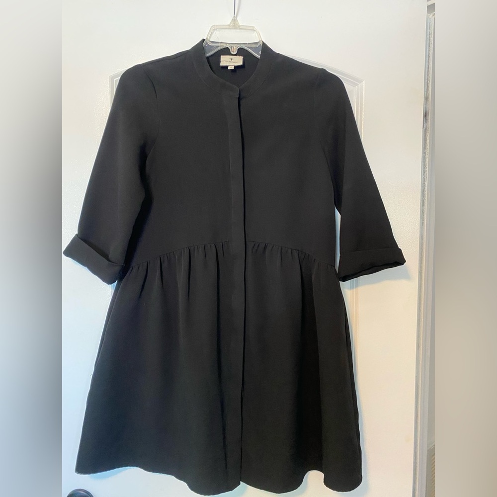 Tuckernuck Black Stretch Crepe Royal Shirt Dress 3/4 Sleeves- Small - Picture 6 of 16